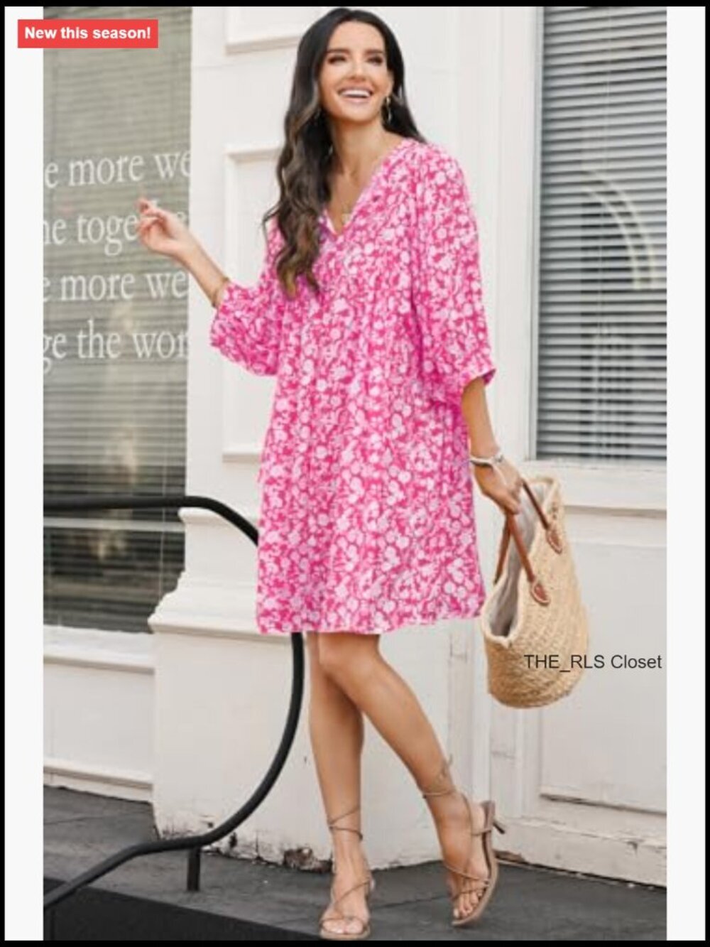 Chiffon Boho Floral Drawstring V-Neck Mini Dress with Lantern Sleeves - Picture 5 of 7